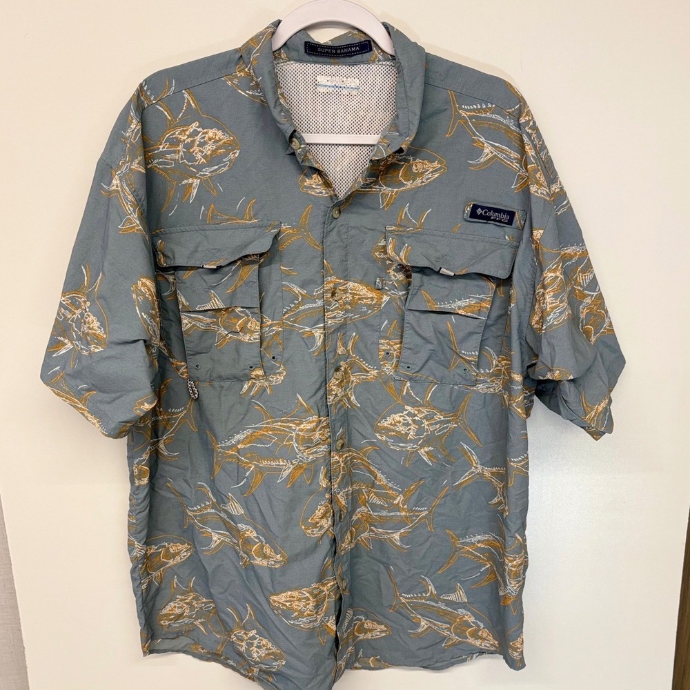 Gorpcore Coastal Button Down PFG Super Bahama Fish Columbia Men Blue